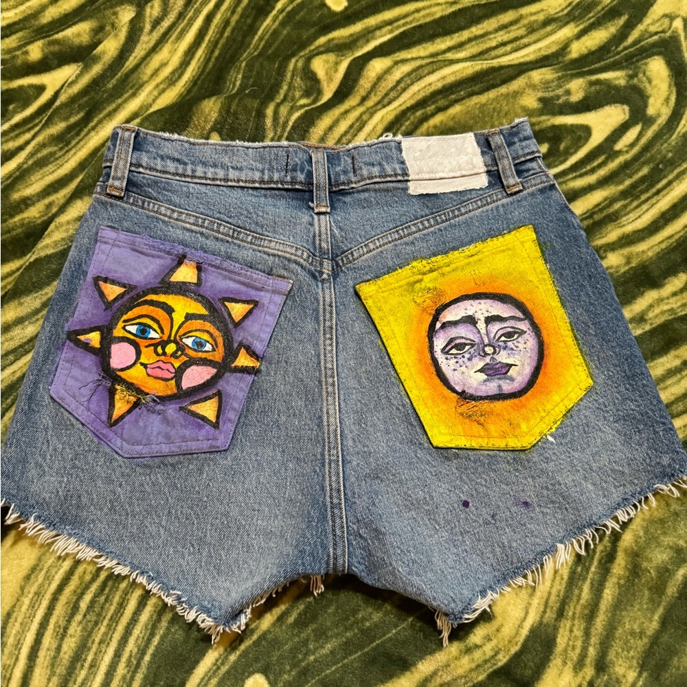 Hand painted sun and moon Abercrombie shorts